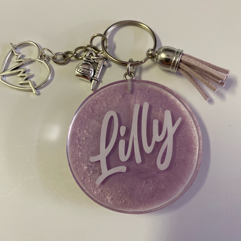 Personalized Healthcare Purple Keychain with Tassel and Heart Beat charm